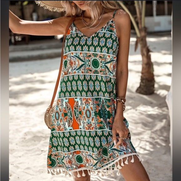 SHEIN Dresses & Skirts - Boho Paisley Print Tassel Hem Cami Dress Sz.XS